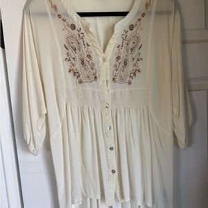 Love Stitch Cream Embroidered Boho Blouse